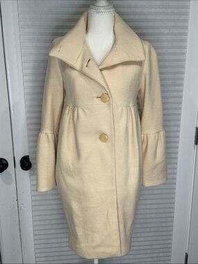 Club Monaco Cream Wool-Blend Pea Coat with Flared Sleeves CB